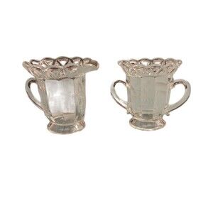 Imperial Crocheted Crystal Cream and Sugar Vintage Etched Floral Design
